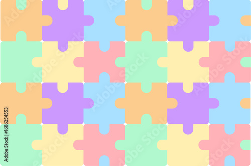 Seamless puzzle pattern with colorful pastel jigsaw pieces.  Playful and cheerful design 