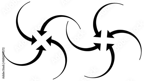 Abstract swirl arrows symbol, circular motion design with four curved arrows pointing inward