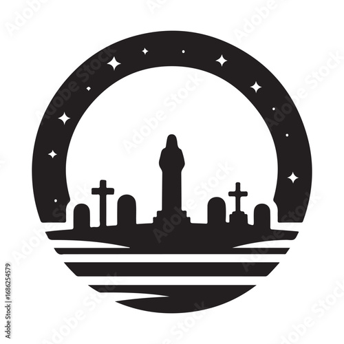 graveyard vector silhouette outline logo design concept illustration