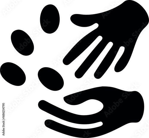 Giving and Receiving Hands Sharing Small Objects, Symbolic of Generosity, Support, and Community