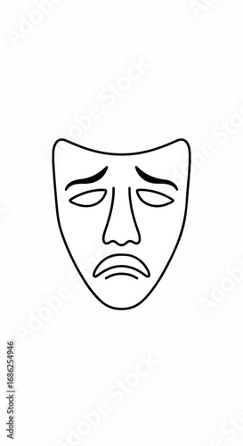 Sad theatrical mask outline drawing.