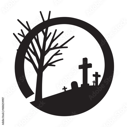 graveyard vector silhouette outline logo design concept illustration