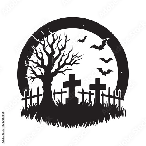 graveyard vector silhouette outline logo design concept illustration