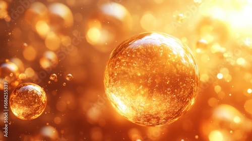 Golden Liquid Bubbles with Bokeh Background