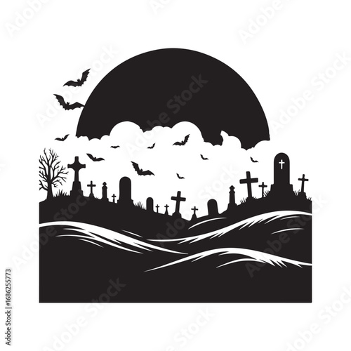 graveyard vector silhouette outline logo design concept illustration