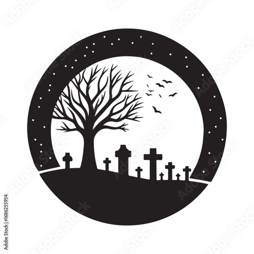 graveyard vector silhouette outline logo design concept illustration
