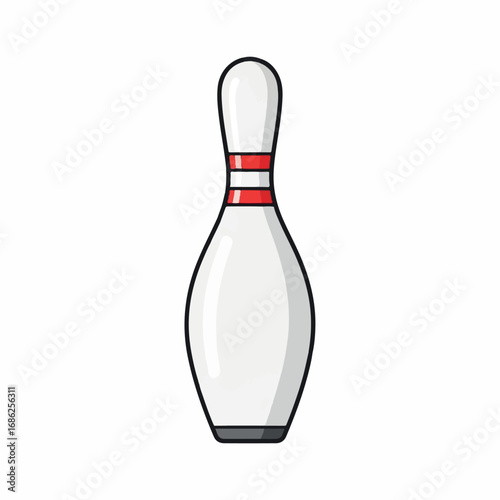 Single Bowling Pin with Red Stripes Isolated on White Background.