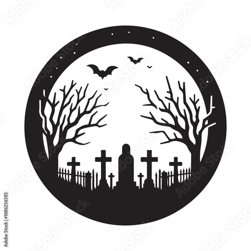 graveyard vector silhouette outline logo design concept illustration