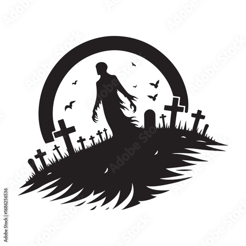 graveyard vector silhouette outline logo design concept illustration