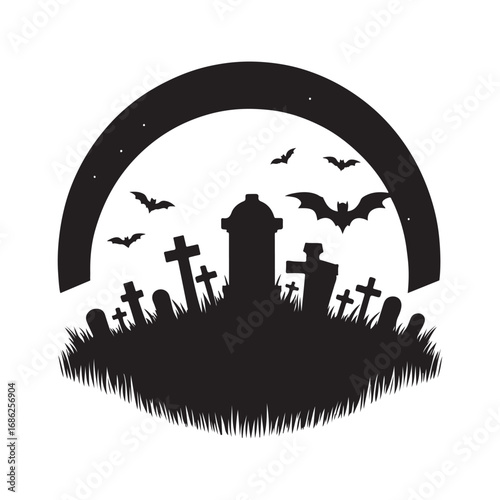 graveyard vector silhouette outline logo design concept illustration