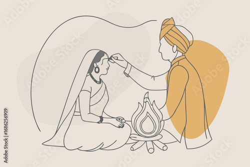Traditional Indian Wedding Ceremony The Bride and Groom Celebrating Their Sacred Union With Fire and Blessings