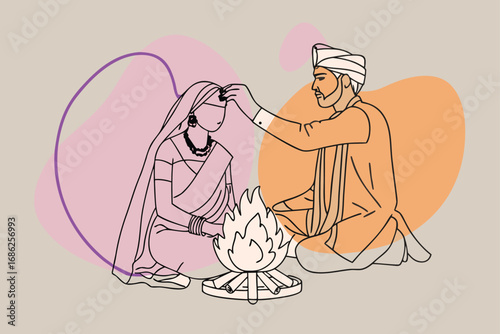 Traditional Indian Wedding Ceremony The Bride and Groom Celebrating Their Sacred Union With Fire and Blessings