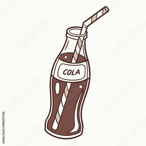 Vector art of a bottle of cola with a straw illustration
