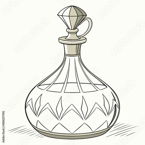 Vector art of elegant glass decanter with diamond cut pattern