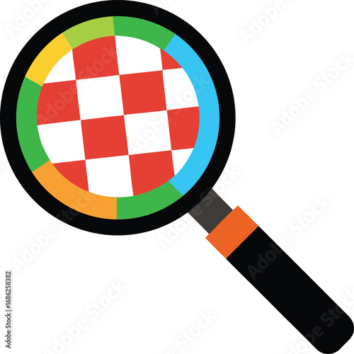 Magnifying glass with colorful checkered pattern