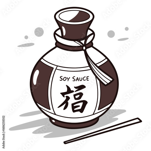 Vector art of soy sauce bottle with chopsticks illustration