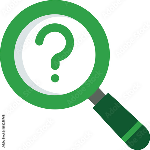 Green magnifying glass with question mark