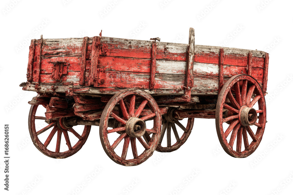 Fototapeta premium Old red wooden wagon on a black background
