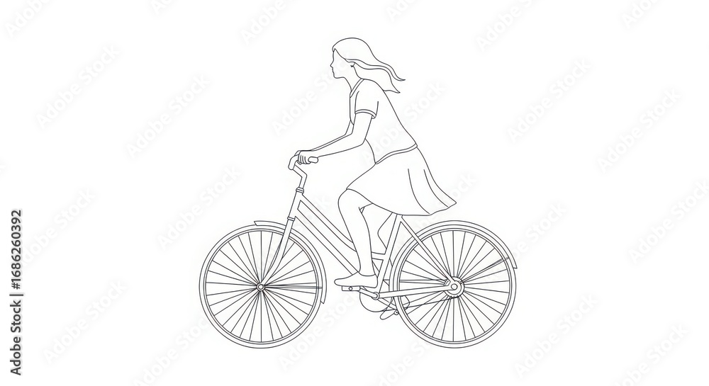 Fototapeta premium Minimalist Line Art Illustration of Woman Riding Bicycle