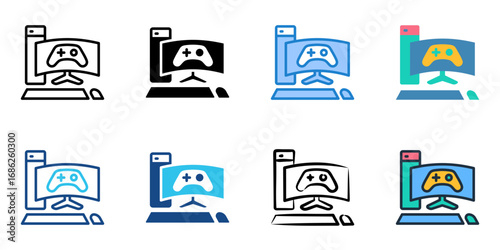 Gaming PC icon set multiple style collection 
