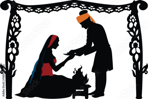 Silhouette of an Indian Sikh Wedding Ceremony Depicting a Groom Blessing the Bride with a Touching and Emotional Moment