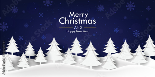 Snowy winter forest vector illustration. Fir trees and falling snow new year nature background