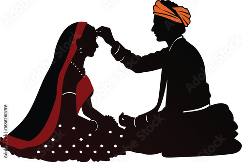 Silhouette of an Indian Sikh Wedding Ceremony Depicting a Groom Blessing the Bride with a Touching and Emotional Moment