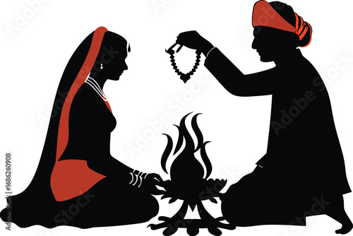 Silhouette of an Indian Sikh Wedding Ceremony Depicting a Groom Blessing the Bride with a Touching and Emotional Moment