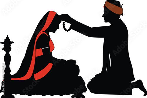 Silhouette of an Indian Sikh Wedding Ceremony Depicting a Groom Blessing the Bride with a Touching and Emotional Moment
