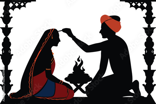 Silhouette of an Indian Sikh Wedding Ceremony Depicting a Groom Blessing the Bride with a Touching and Emotional Moment