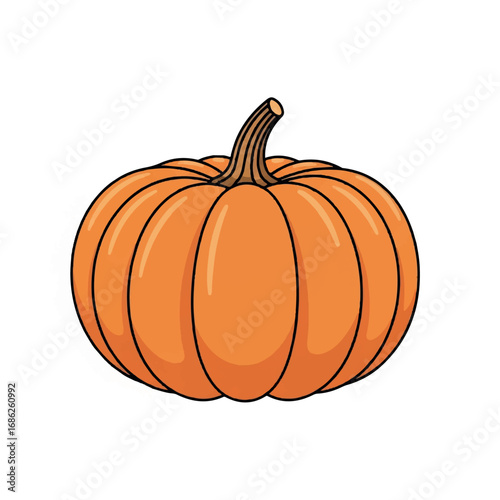 Vibrant Orange Pumpkin with Stem Isolated on White Background.