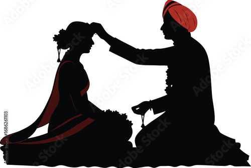 Silhouette of an Indian Sikh Wedding Ceremony Depicting a Groom Blessing the Bride with a Touching and Emotional Moment