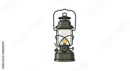 Vintage Kerosene Lantern with Glowing Flame.