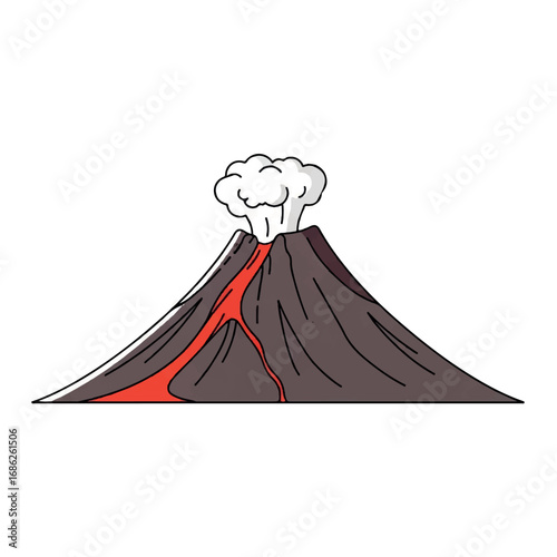 Volcano Erupting with Lava and Smoke Cartoon Illustration.