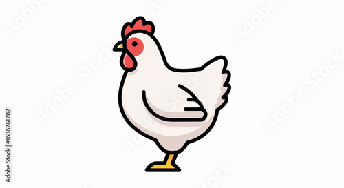 White Chicken Cartoon Illustration on White Background.