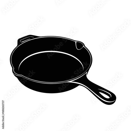 Cast iron skillet silhouette isolated on white background