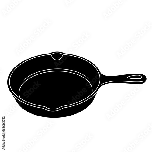 Black cast iron skillet silhouette isolated on white background