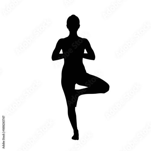 Woman in tree pose yoga silhouette isolated on white background