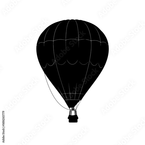 Black hot air balloon silhouette isolated on white background