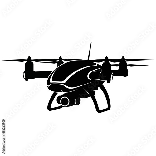 Quadrocopter drone silhouette isolated on white background