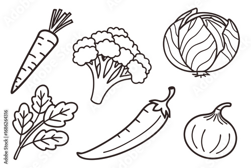 Illustration of various vegetables in black outline