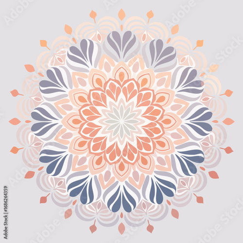 Highly detailed vector mandala pattern blending traditional floral motifs with modern geometric accents