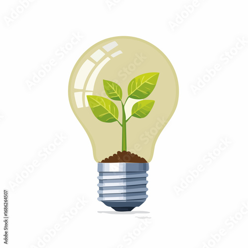 Vector icon of green sprout emerging from transparent lightbulb eco-friendly sustainability concept