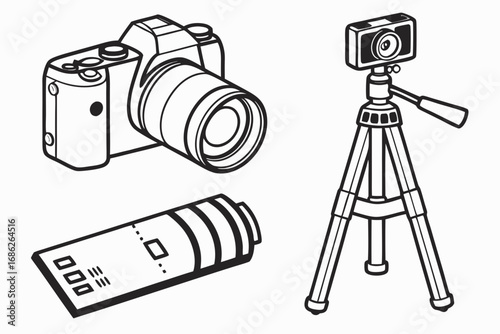 Vector art of camera equipment line art for photography and filming