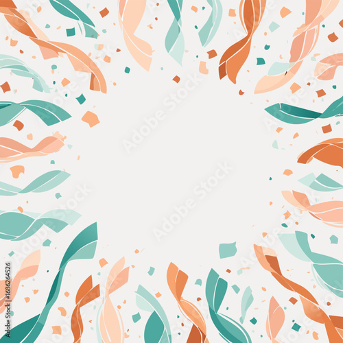 Vector illustration of abstract festival confetti and streamers in apricot mint and dusty rose colors