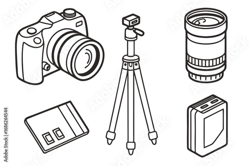 Vector art of camera equipment line art for photography needs