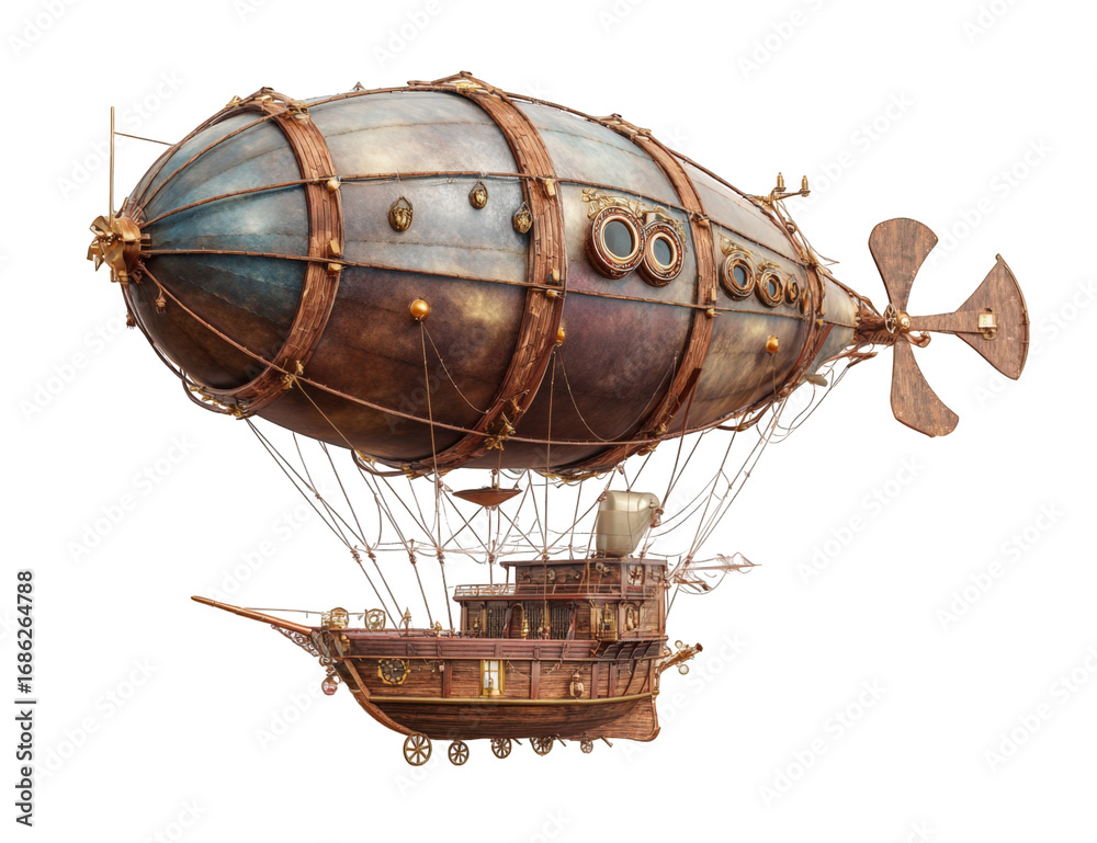 Naklejka premium Steampunk airship, detailed design