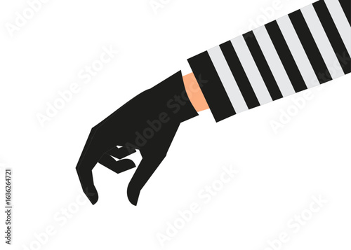 Thief hand with black glove on a white background