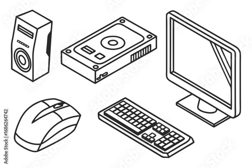 Vector art of isometric computer and peripherals icons set