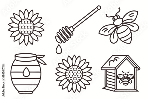 Vector art of honey and bee doodle, cute vector illustration